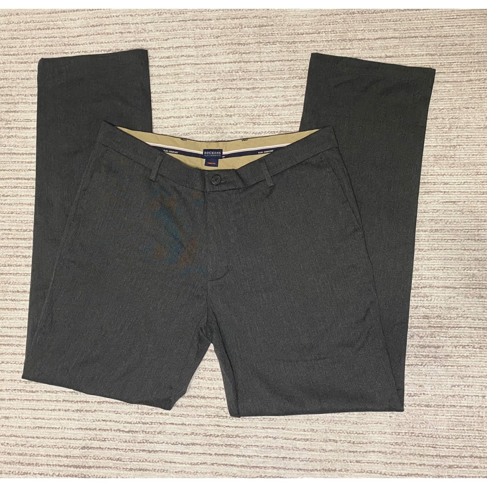 Dockers Mens Straight Fit Flex Comfort Pants Charcoal Gray 36x34 Dress Chinos